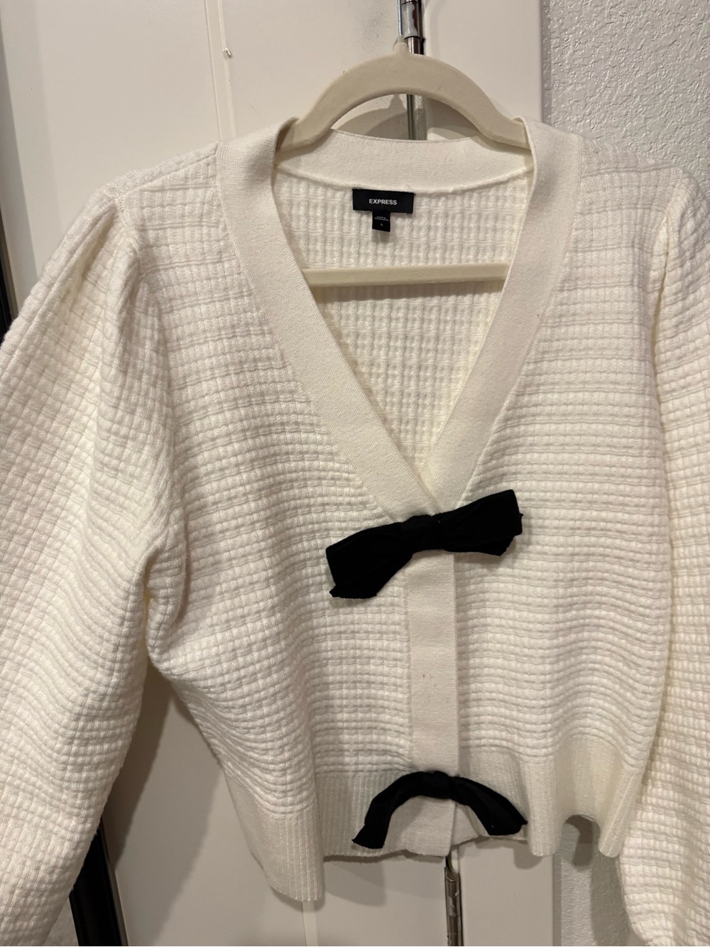 Express Cream Textured Knit Sweater